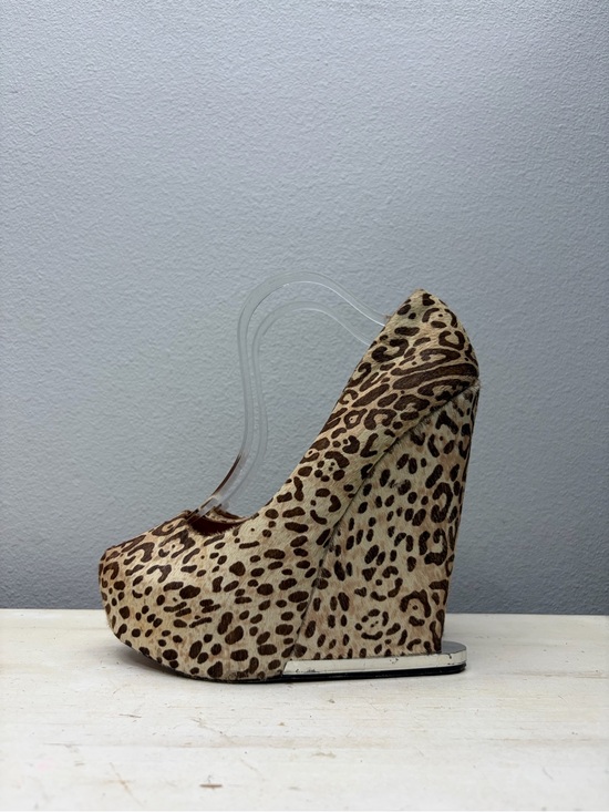 L.A.M.B. Shoes - L.A.M.B. Dorothee Leopard Print Leather Wedge Heels Size 8.5